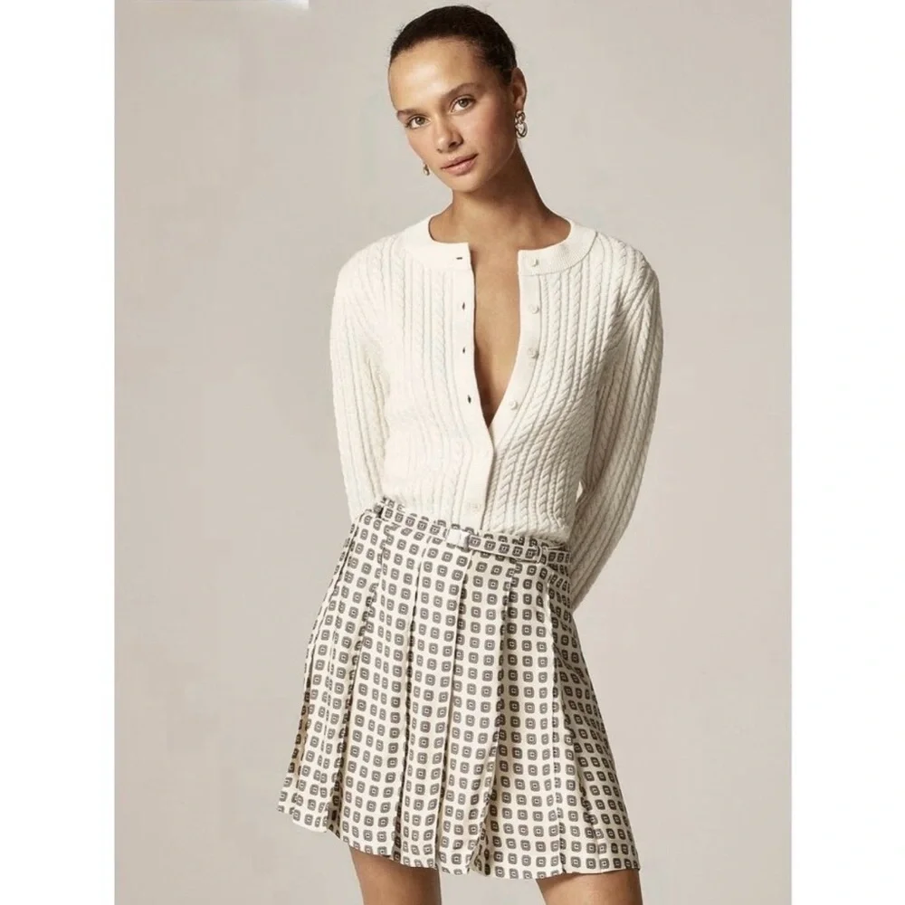 NWT J. Crew Petite Pleated Prep Skirt Foulard Print Ivory Lace